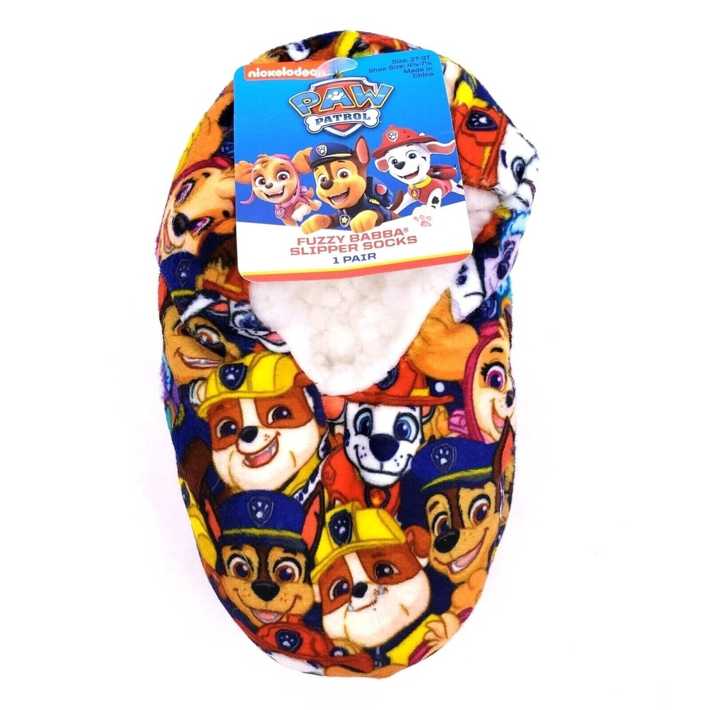 Paw Patrol Slipper Socks Kids M/L 13-4 Multicolor New Fuzzy Babba Sherpa‎ Lined
